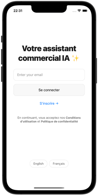 Écran d'inscription - Votre assistant commercial IA