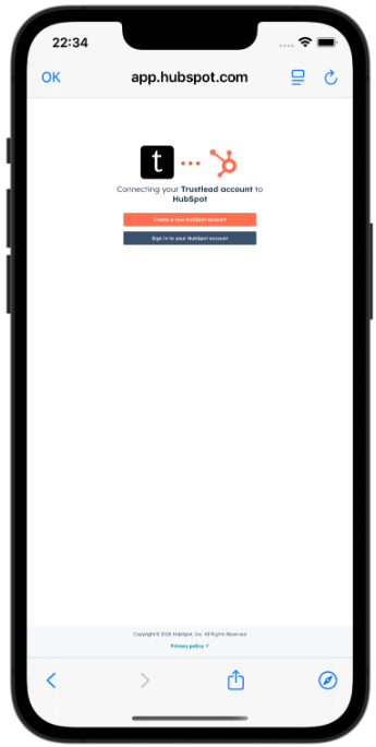Page de connexion HubSpot - Connecting your Trustlead account to HubSpot